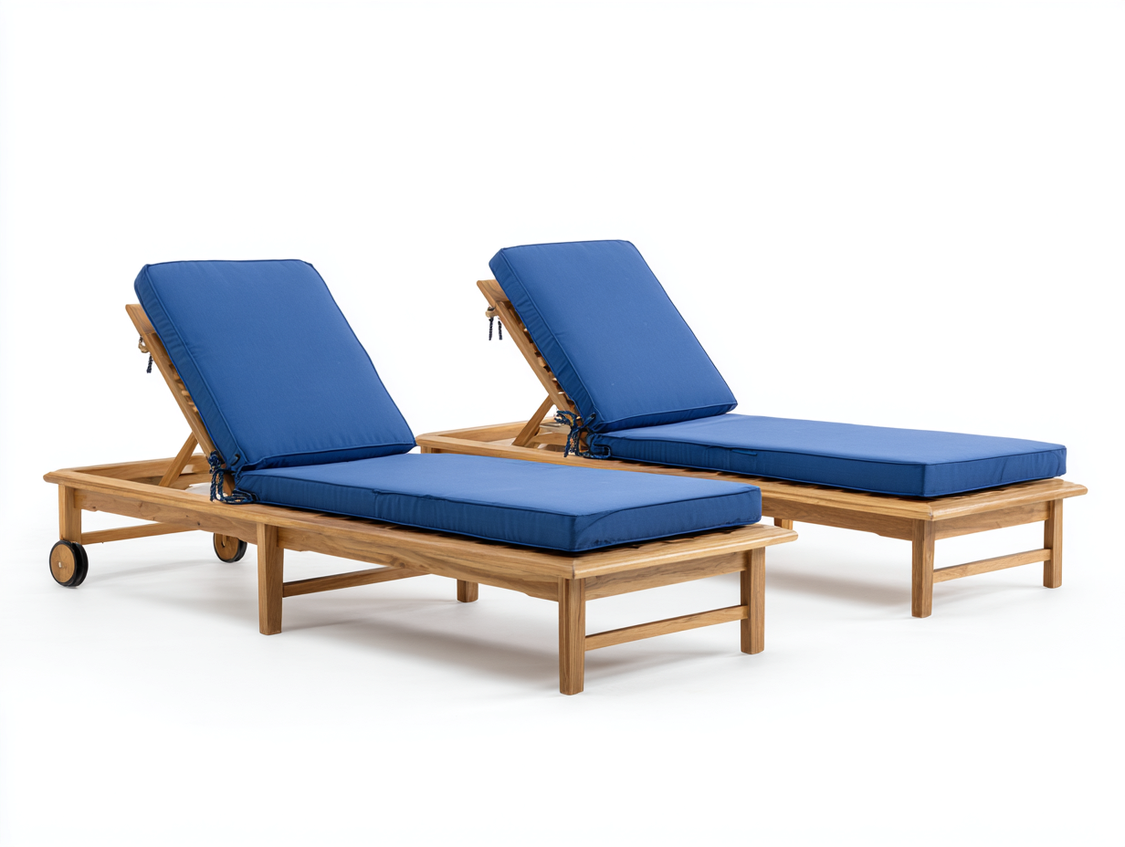 Tumbonas de jardín de madera 198x68x86cm azul para exterior - respaldo ajustable y ruedas - diseño moderno-Veramiloft
