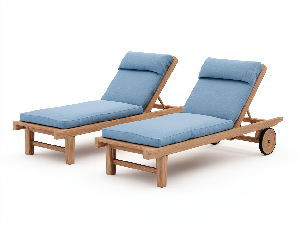 Tumbonas de madera maciza 198x65x31 cm azul claro-marrón para exterior - respaldo ajustable - juego de 2-Veramiloft
