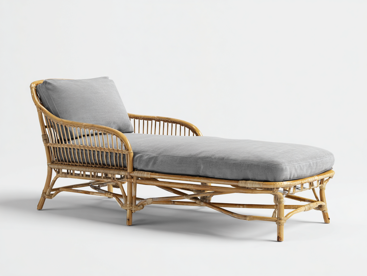 Tumbonas de ratán natural 160x68x78 cm gris-marrón para exterior - chaise longue con respaldo inclinado - diseño artesanal-Veramiloft