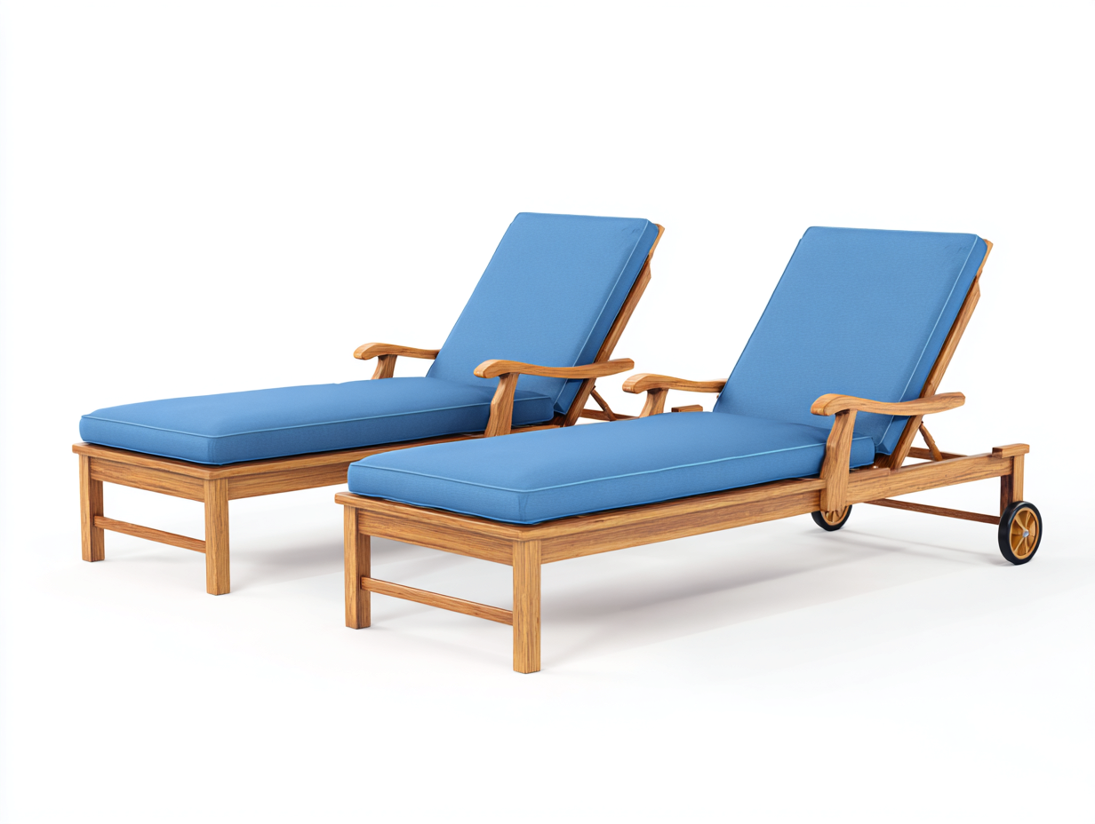 Tumbonas de jardín 2 plazas madera maciza 198x74x34 cm - azul - respaldo reclinable con ruedas-Veramiloft