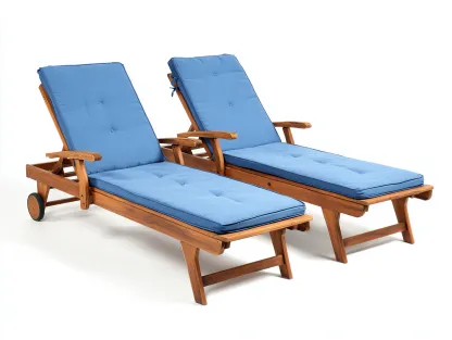 Tumbonas de jardín 2 unidades madera maciza con ruedas 200x70x88 cm azul - respaldo reclinable - diseño exterior moderno-Veramiloft