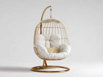 Sillones colgantes de metal y ratán sintético 105x95x195 cm - dorado-blanco crema - base independiente - diseño moderno para interior y exterior cubierto-Veramiloft