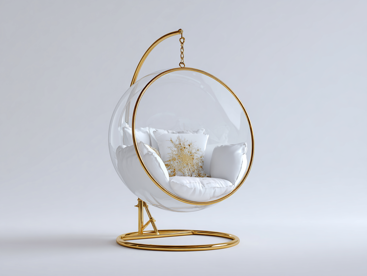 Sillones colgantes de acrílico y metal 105x95x195 cm transparente-dorado estilo moderno-Veramiloft