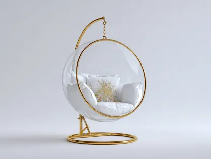 Sillones colgantes de acrílico y metal 105x95x195 cm transparente-dorado estilo moderno-Veramiloft