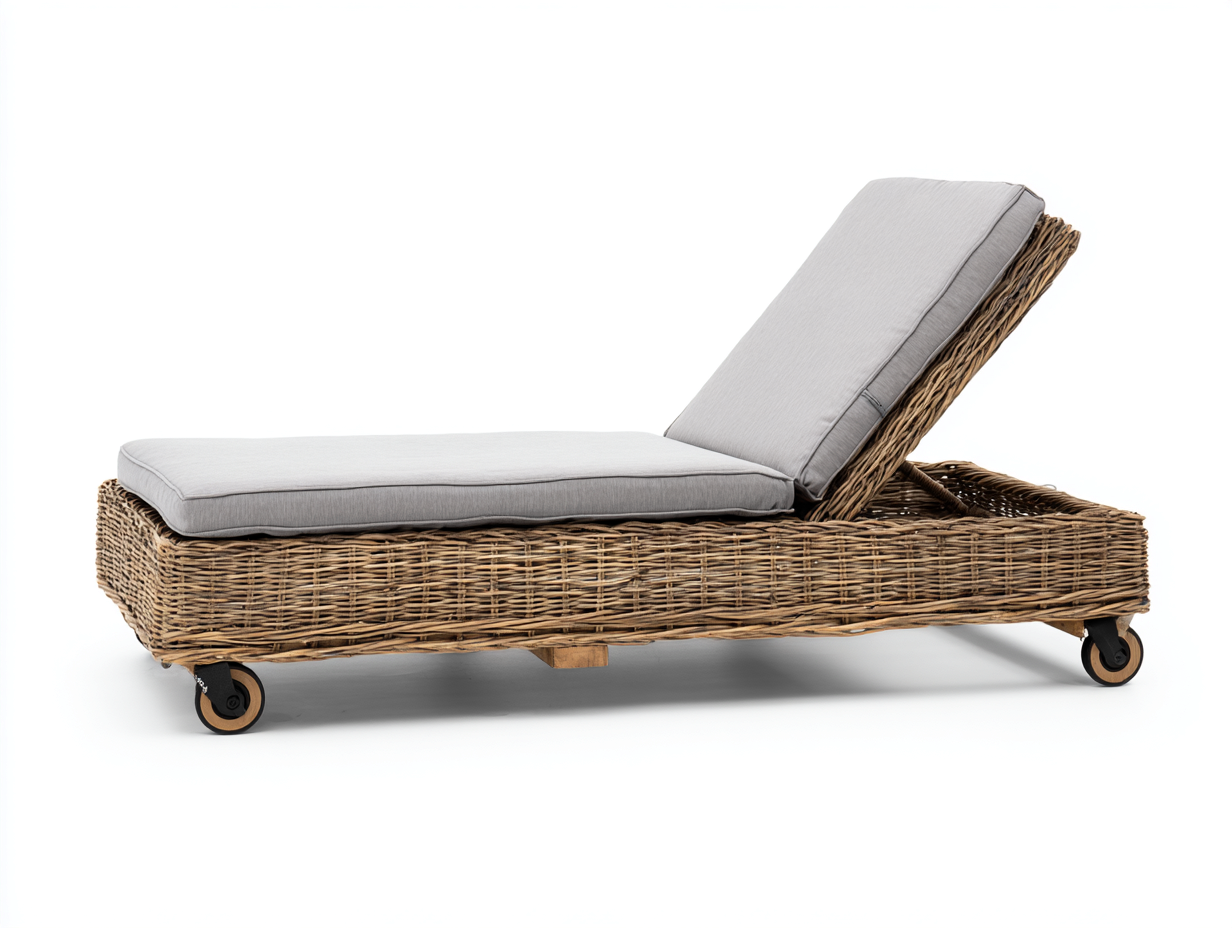 Tumbonas de jardín ratán sintético 198x68x32 cm - gris-beige - respaldo ajustable con ruedas-Veramiloft