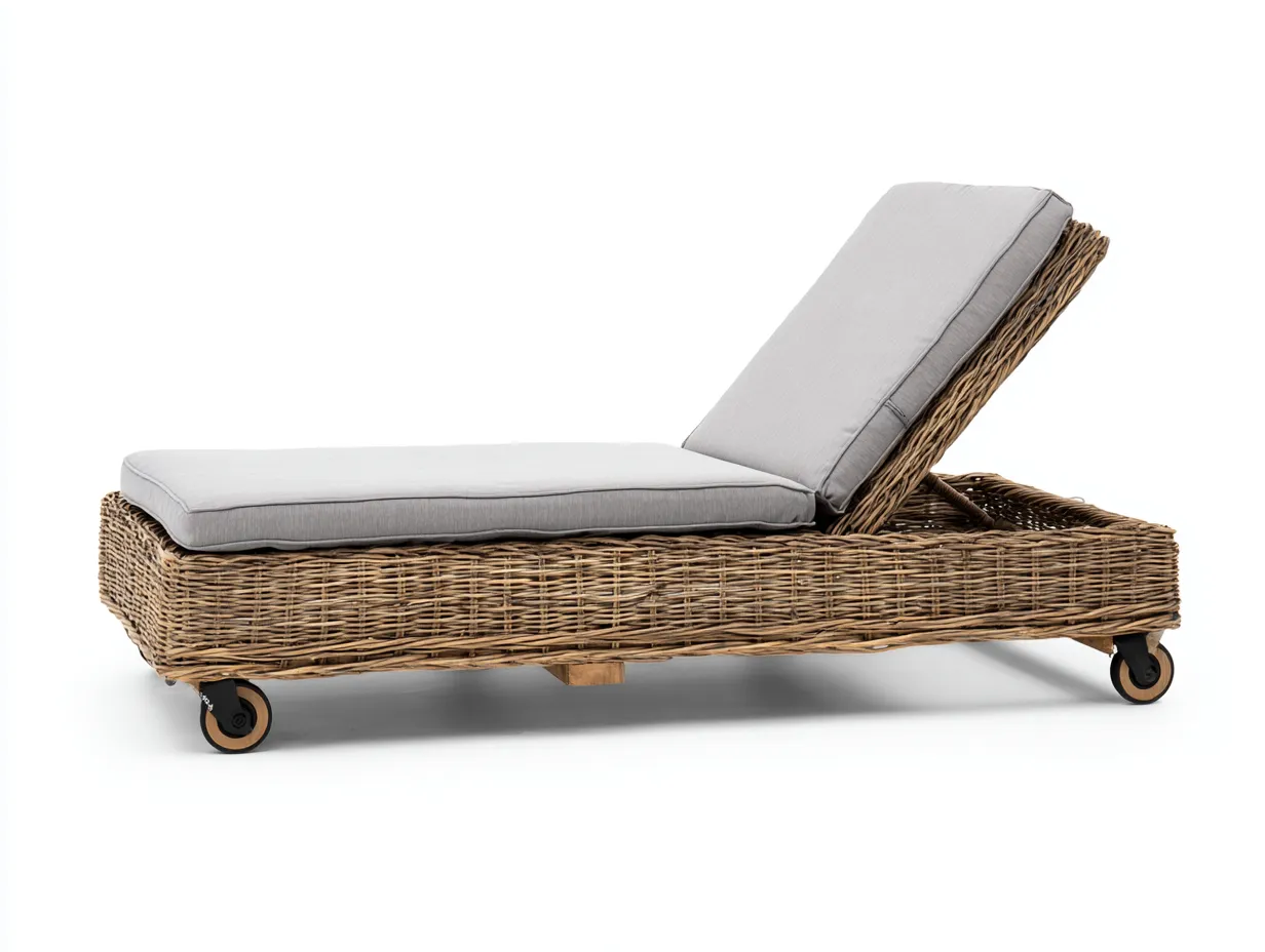 Tumbonas de jardín ratán sintético 198x68x32 cm - gris-beige - respaldo ajustable con ruedas-Veramiloft