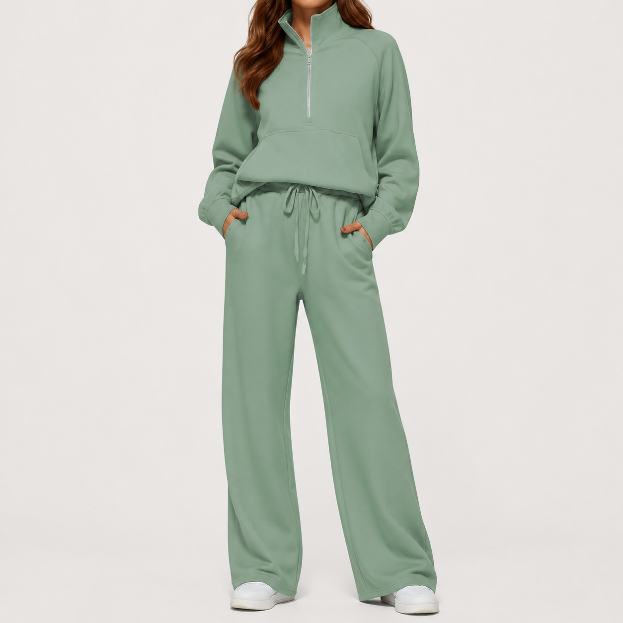 Sage Green half zip lounge set front view