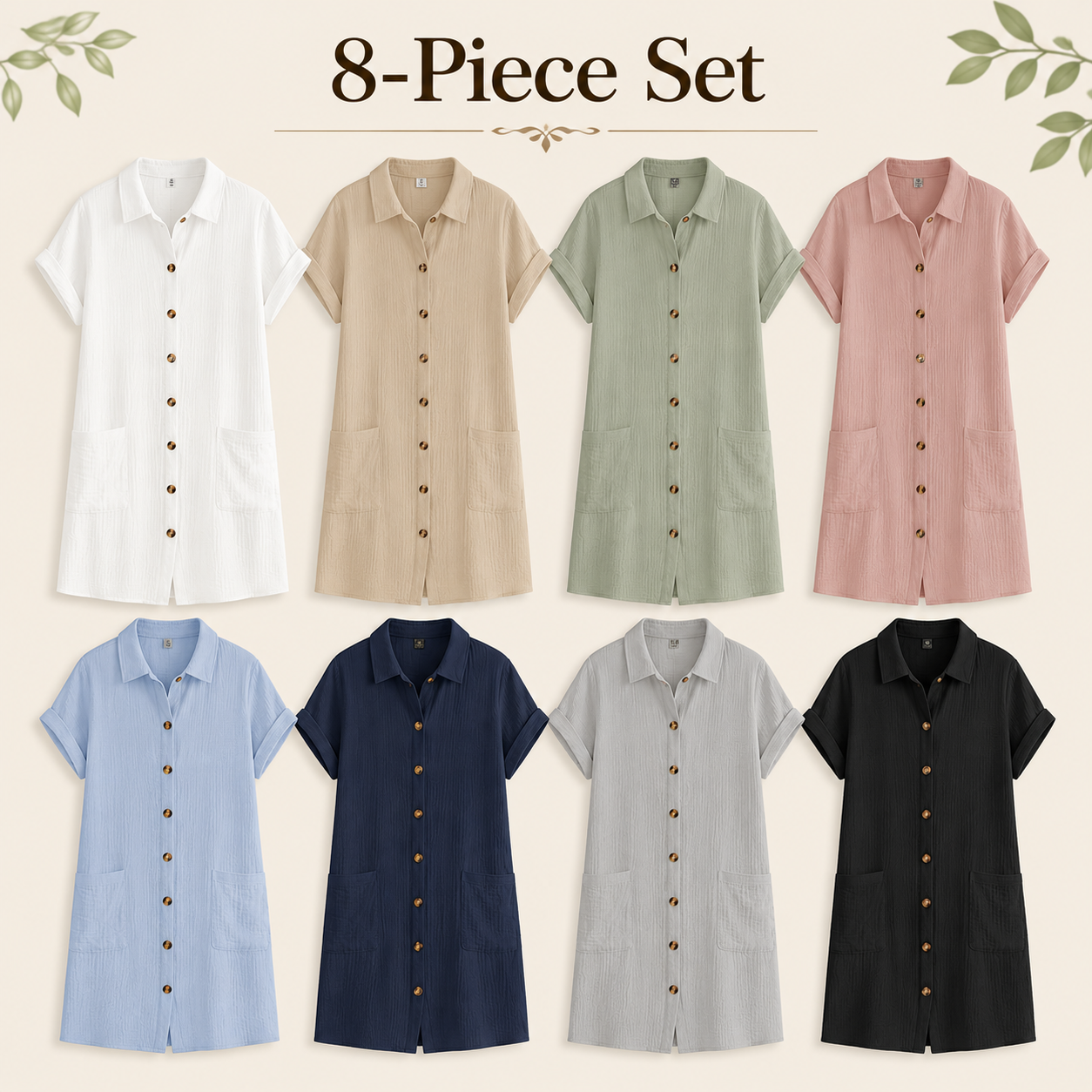 Mixed 8 piece shirt dress set