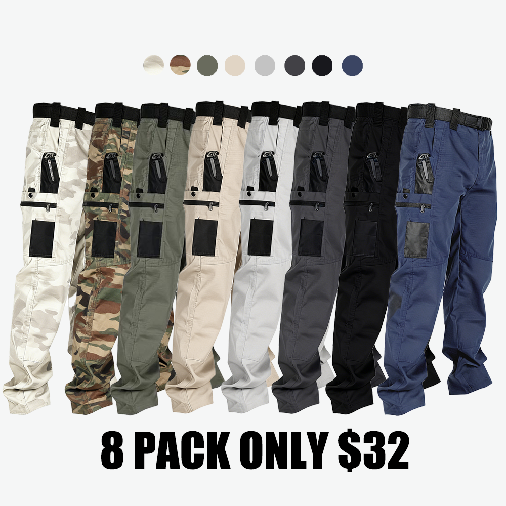Men's Tactical Work Pants With Multiple Pockets And Zipper Closures, Durable Outdoor Training Pants