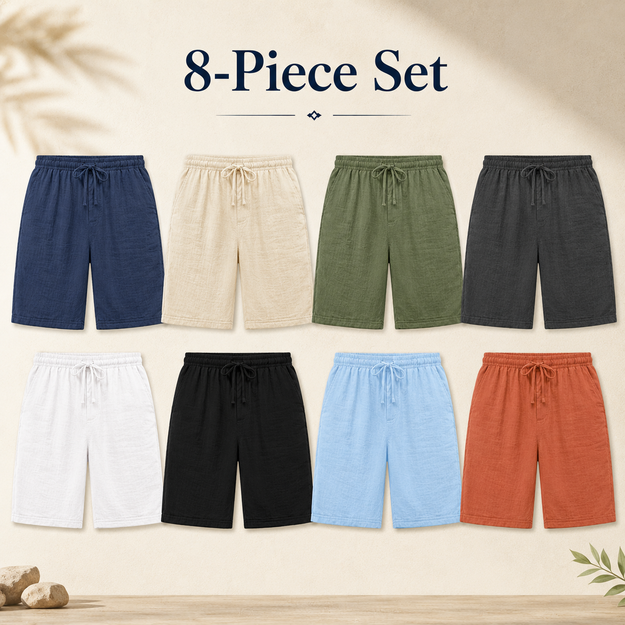 Mens textured drawstring shorts mixed 8 pack