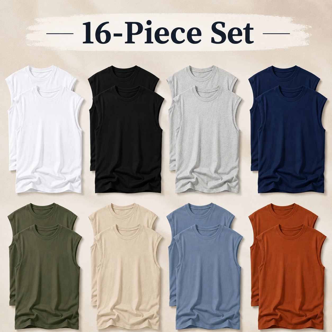 Men's sleeveless crew neck muscle tee Mixed 16-Pack