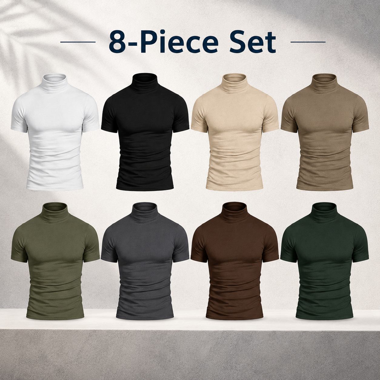 8 Piece Set men's fitted mock neck T-shirt pack