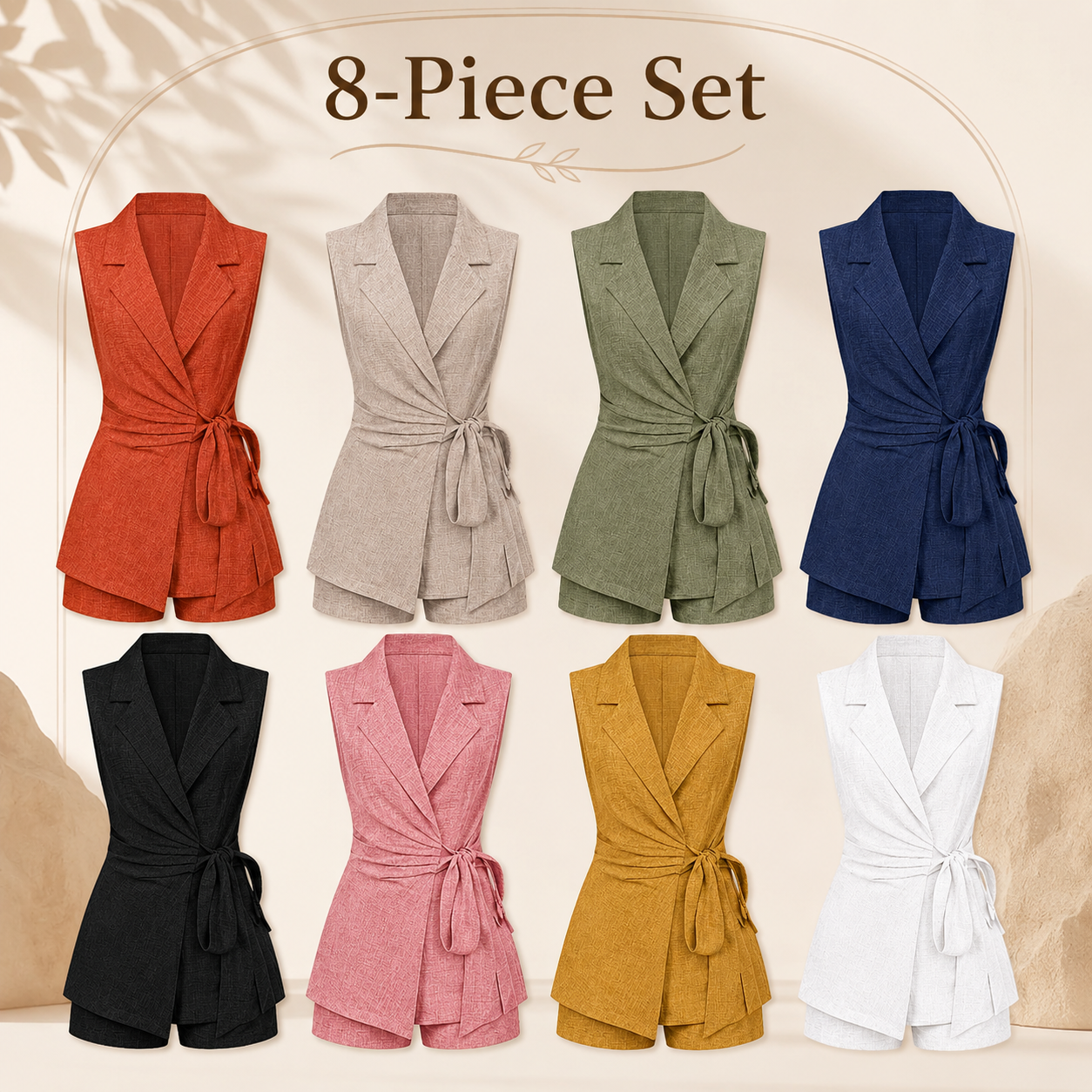 Mixed 8-Pack sleeveless wrap blazer romper set