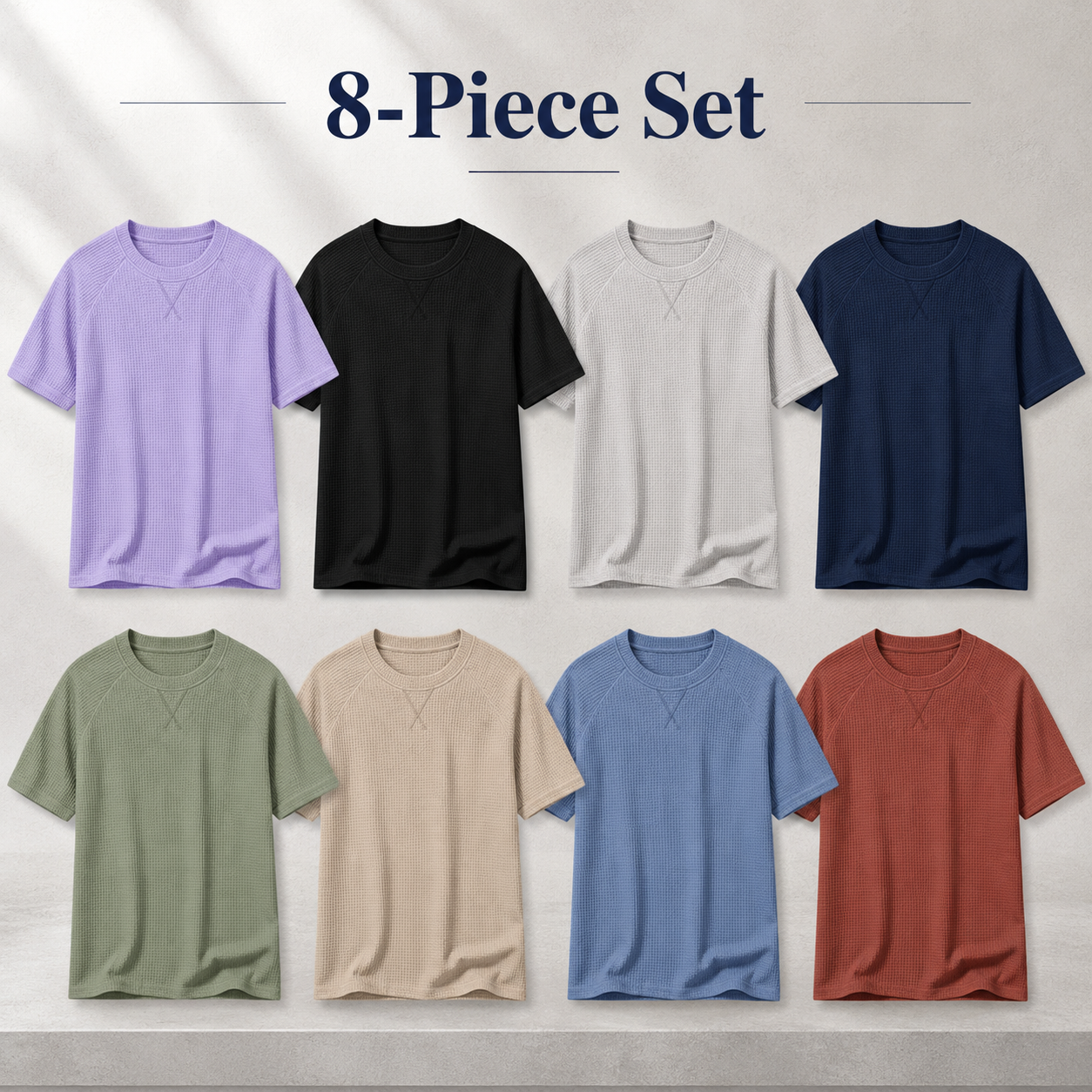 Men's waffle-knit crewneck T-shirt mixed 8-pack