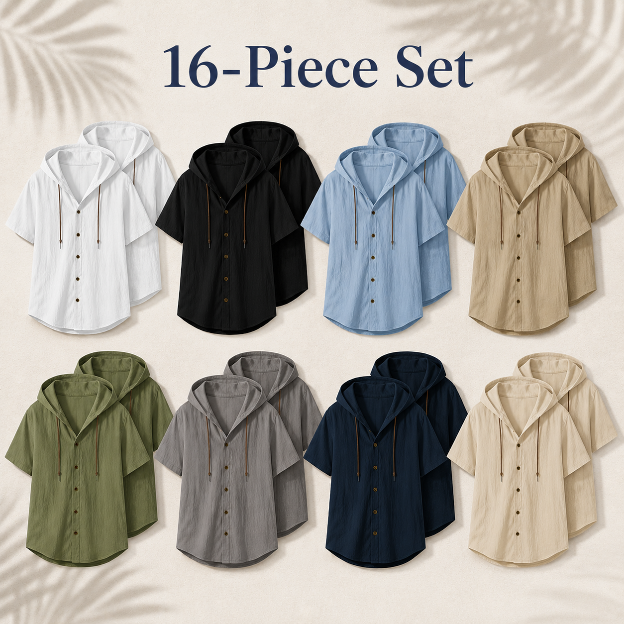 Mixed 16-Pack of men's textured hooded short sleeve shirts