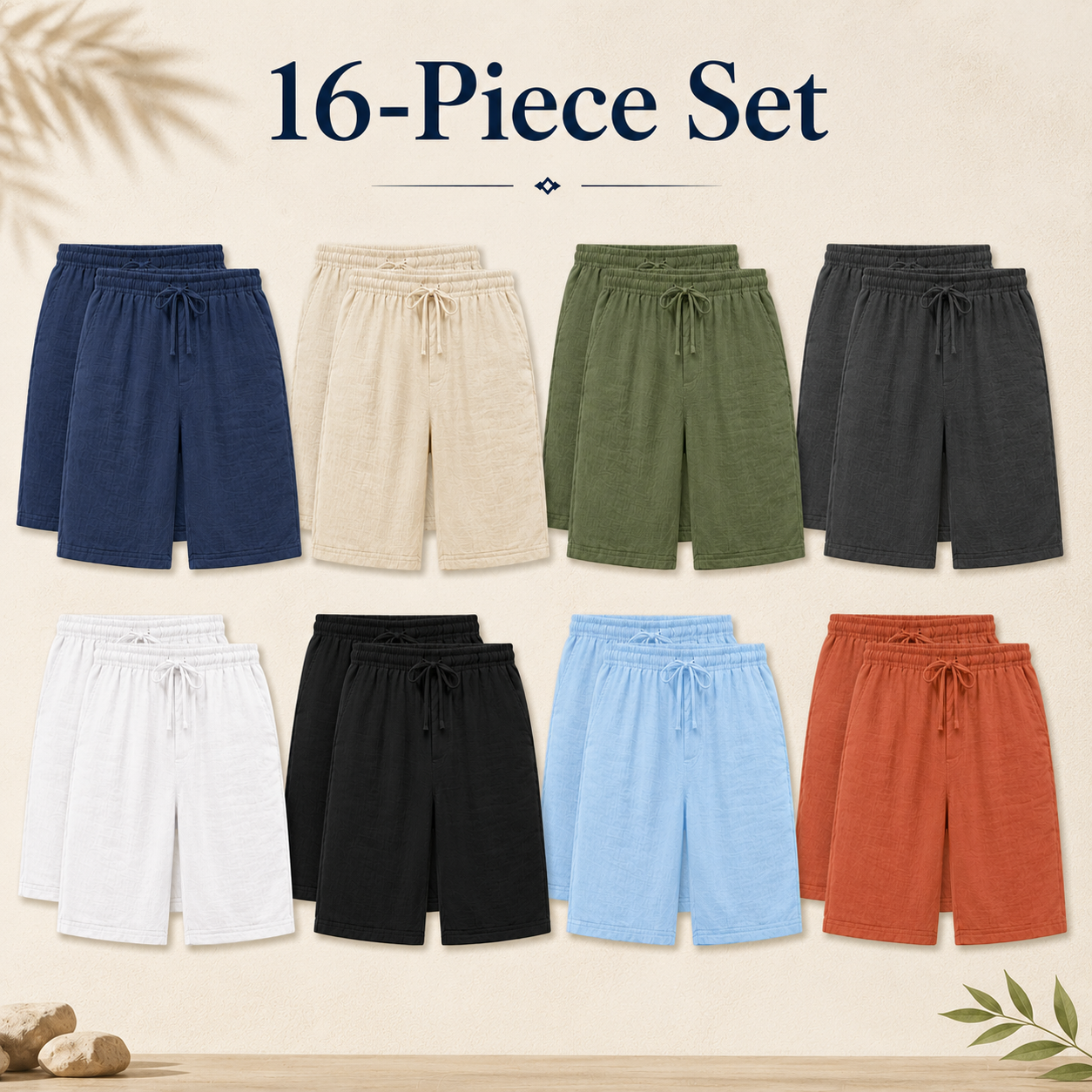 Mens textured drawstring shorts mixed 16 pack