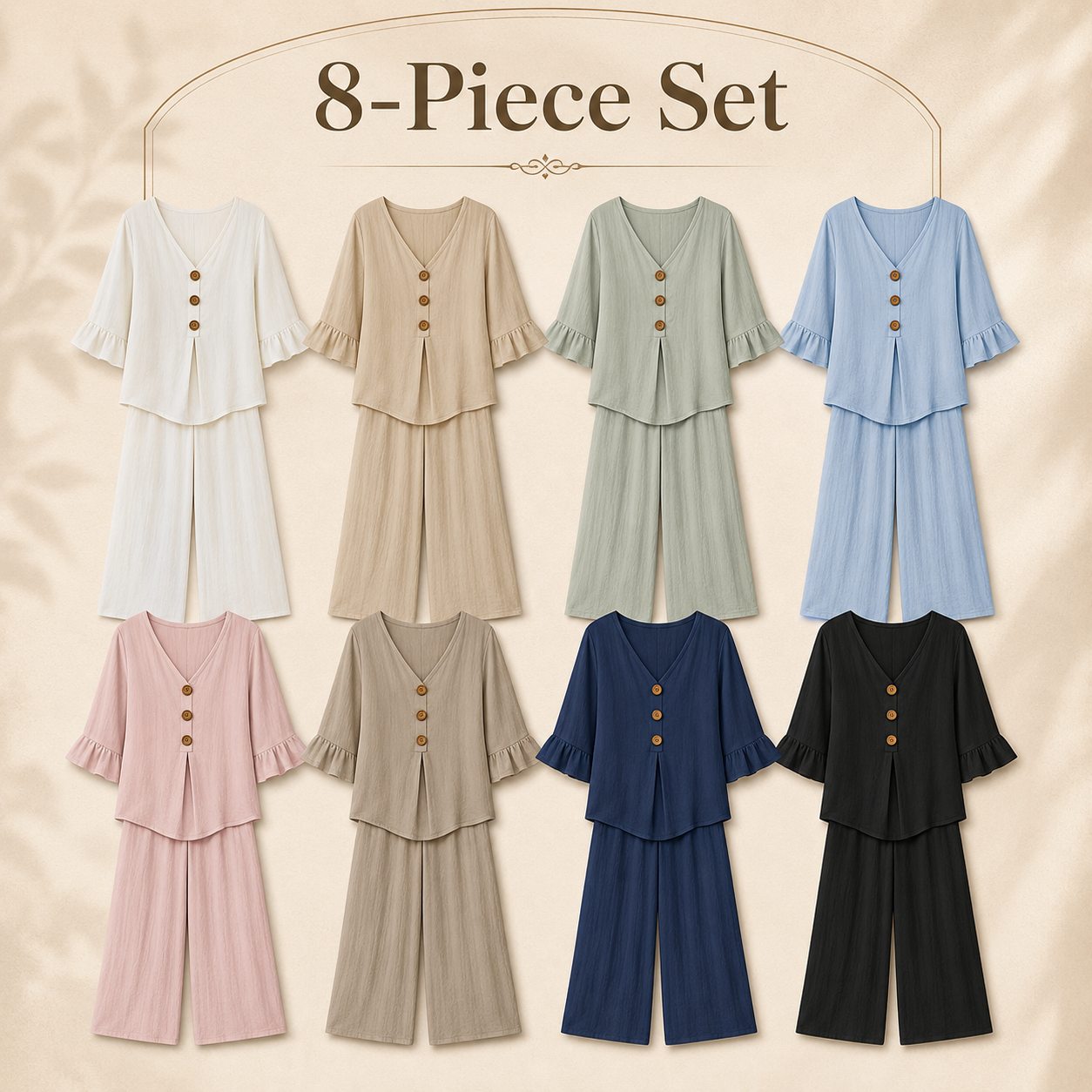 8-Piece Set package image for two piece wide leg pants set