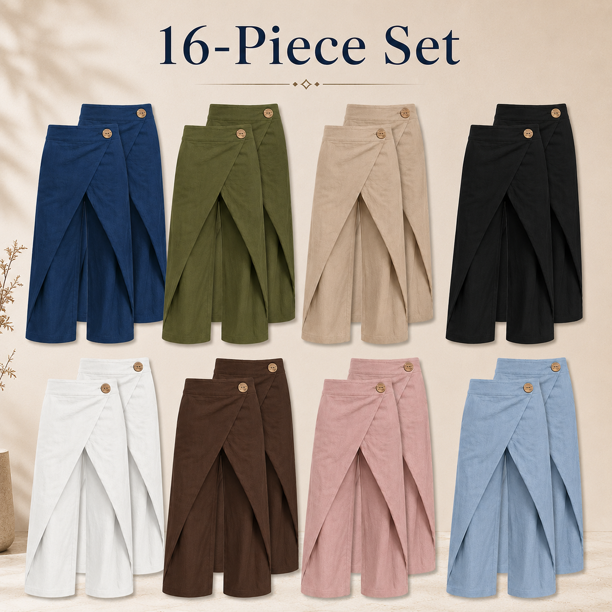 Mixed 16-Pack wrap-front wide-leg pants bundle