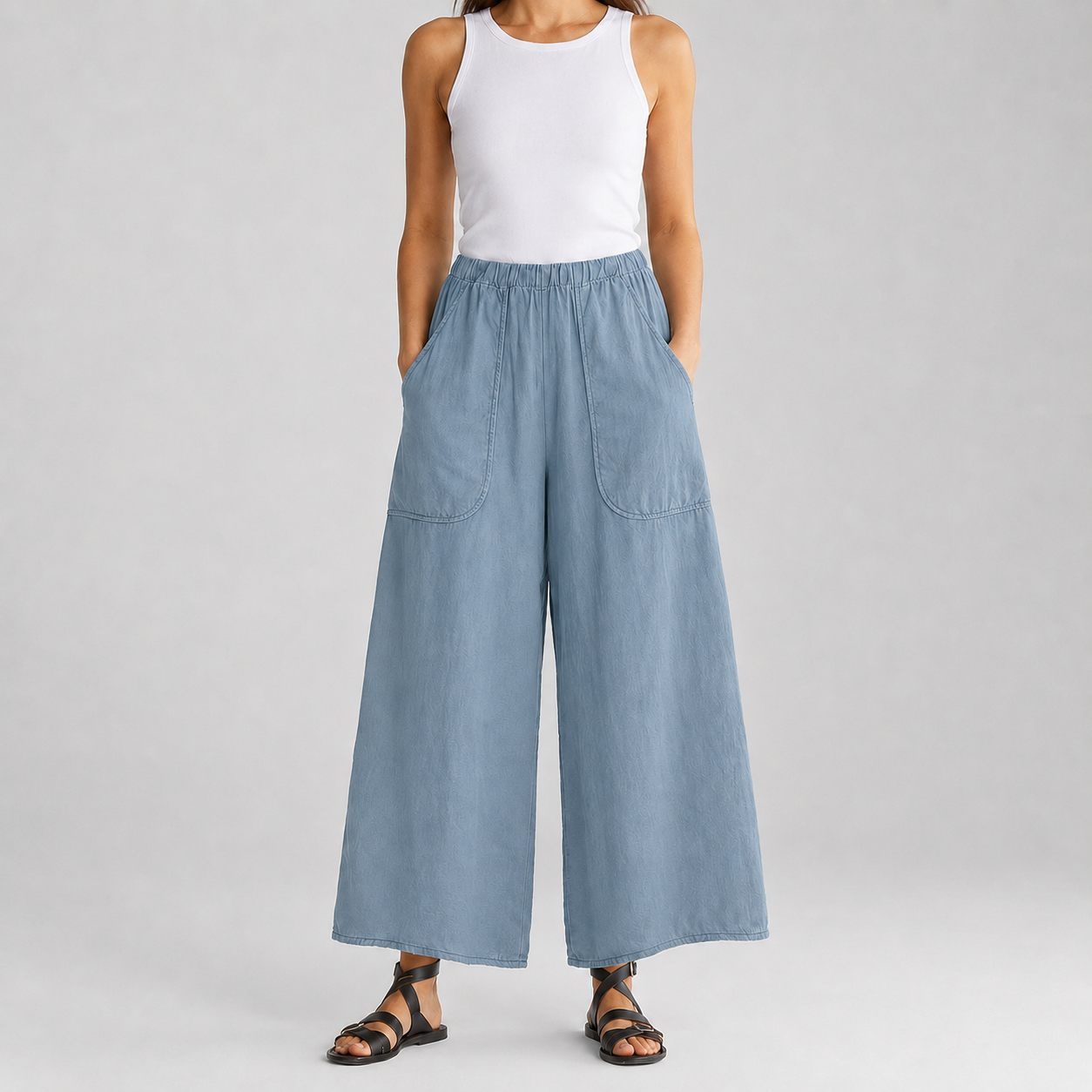 Dusty blue women's wide-leg pull-on pants