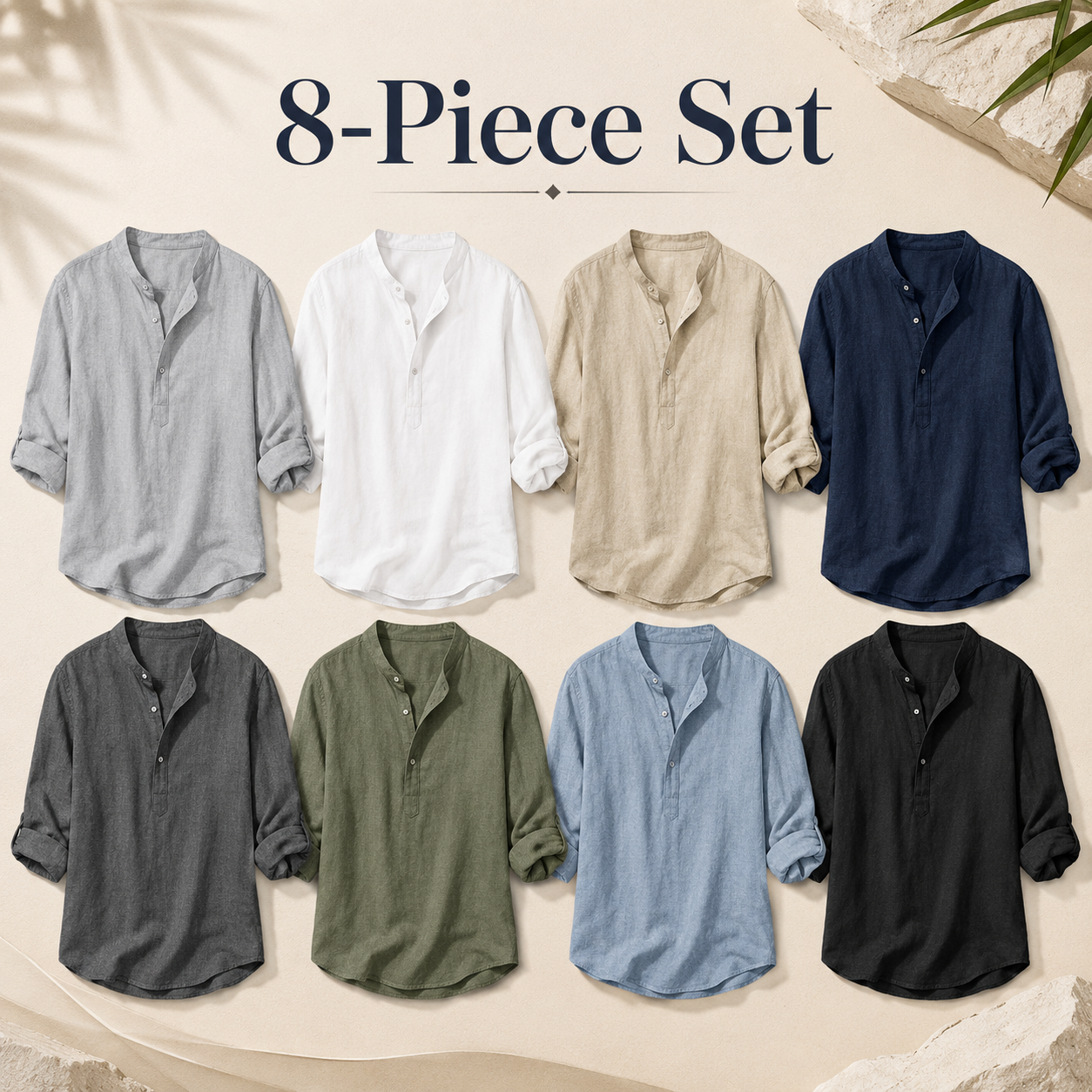 Men's textured band collar shirt mixed 8-pack