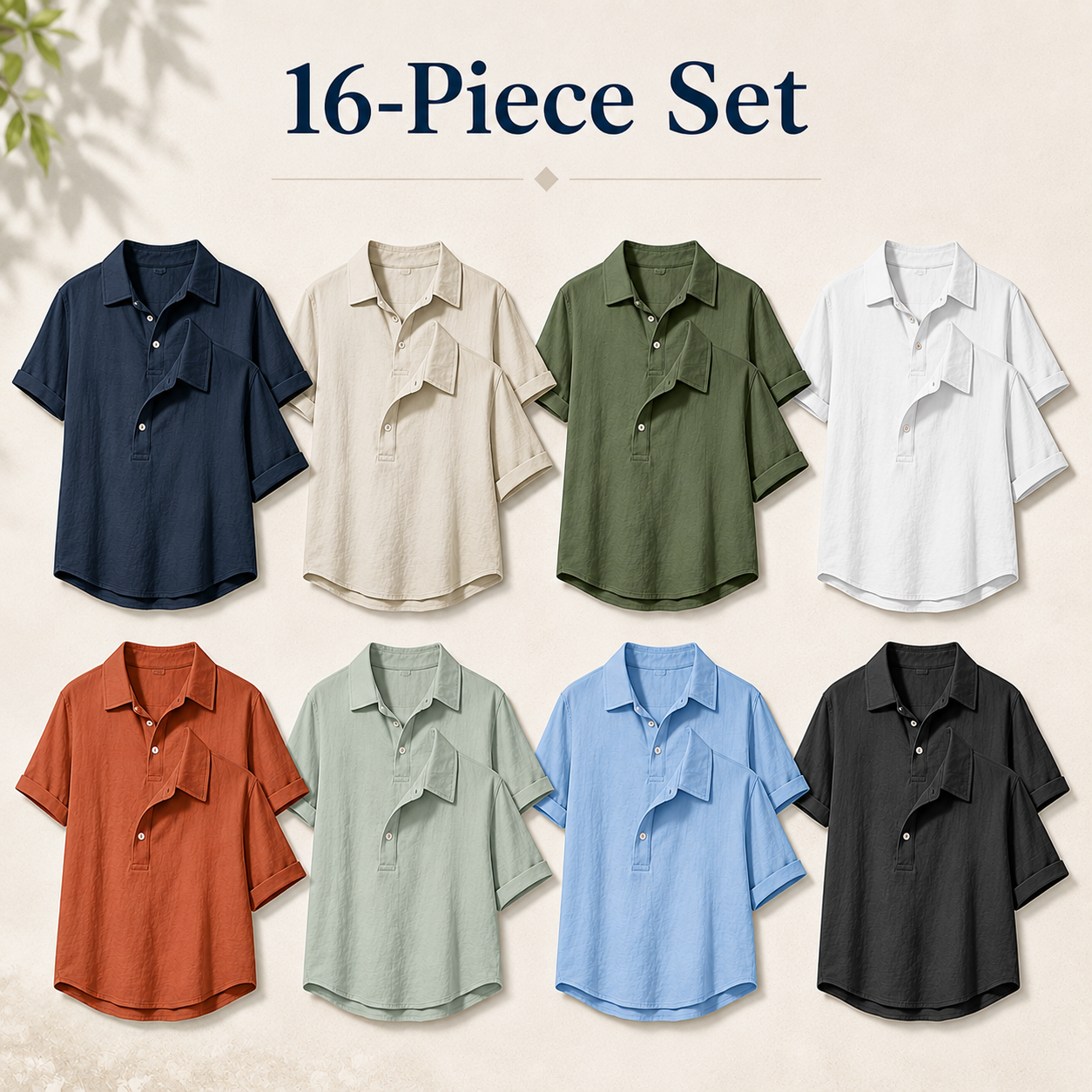 Men's textured polo shirt mixed 16-piece set