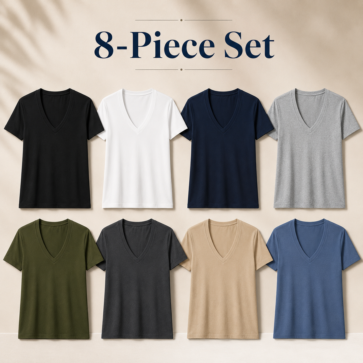Mixed 8-Pack men's deep V-neck T-shirt color package