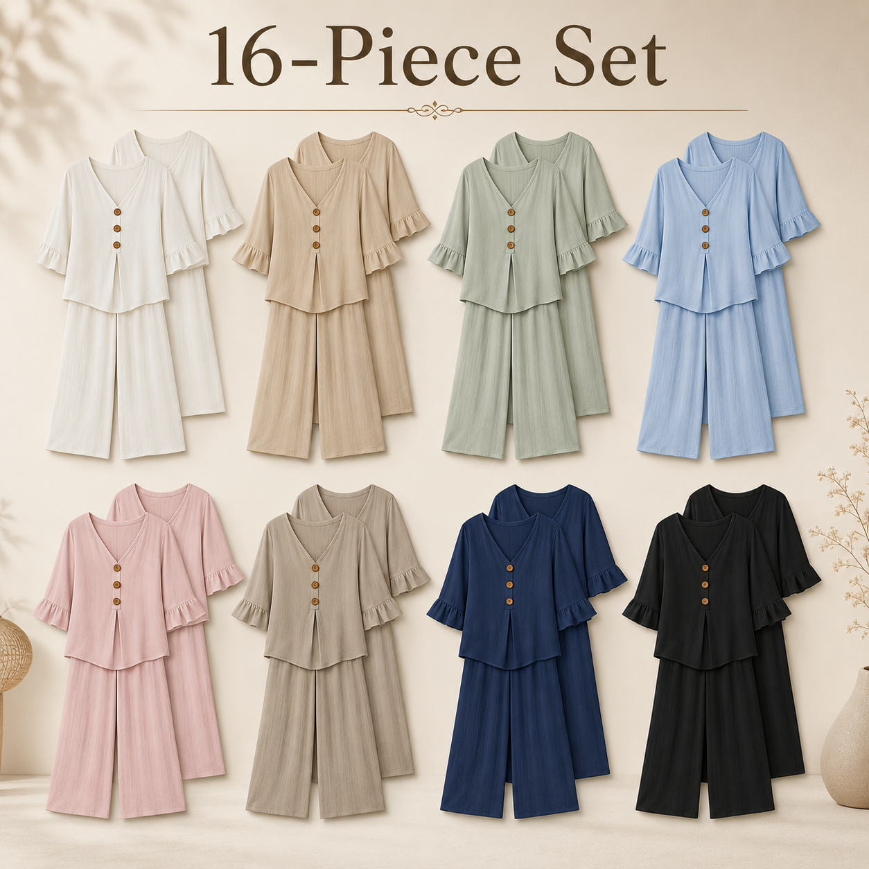 16-Piece Set package image for two piece wide leg pants set
