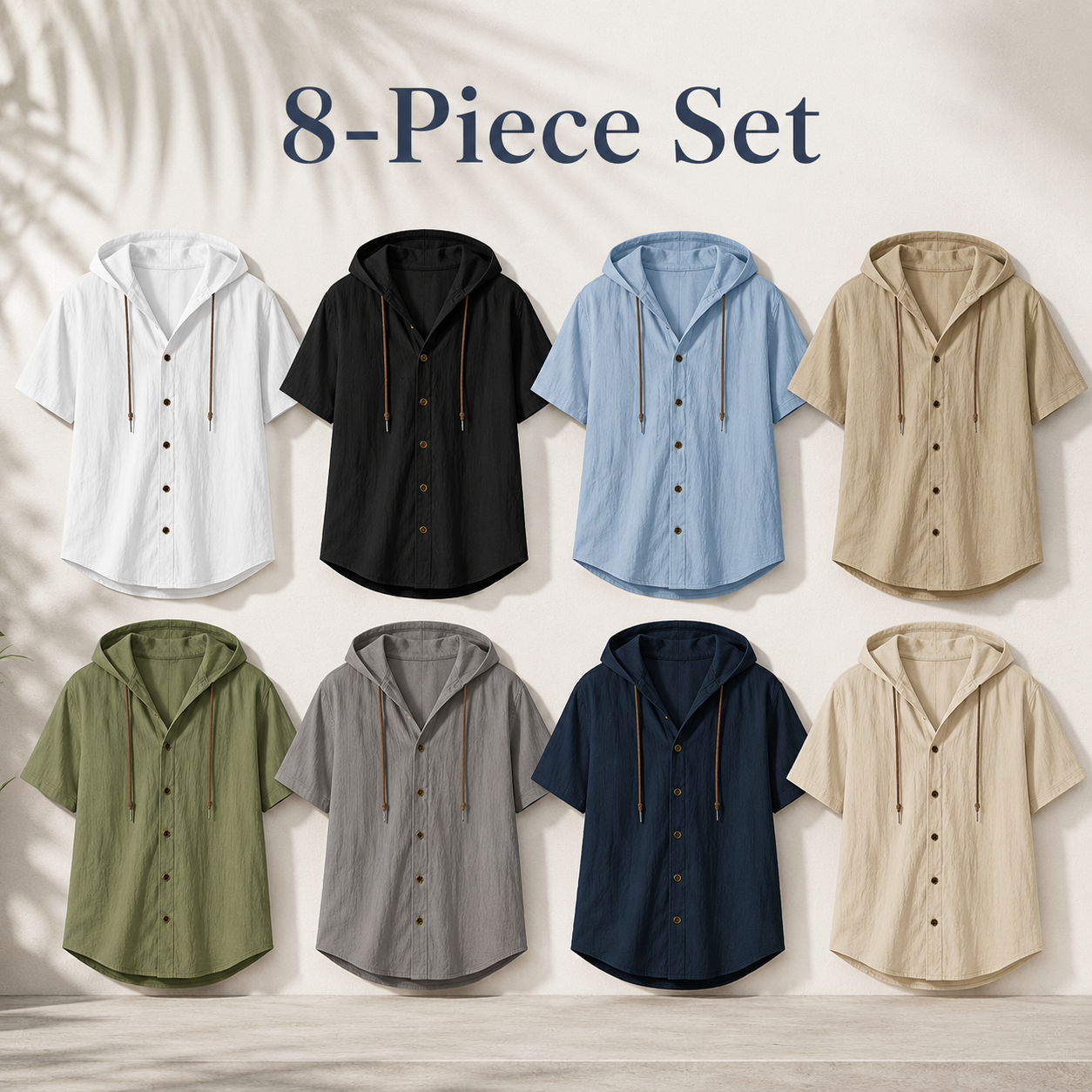 Mixed 8-Pack of men's textured hooded short sleeve shirts
