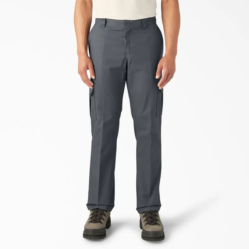 Steel Gray stretch cargo work pants on model