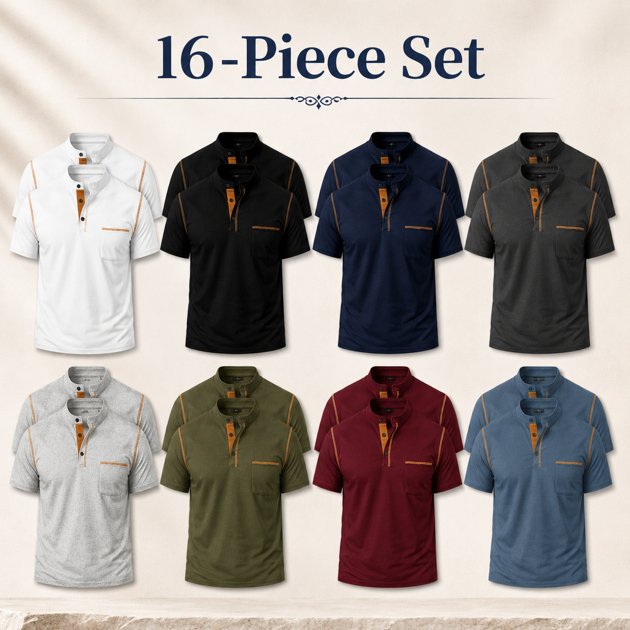 Mixed 16-Pack men's Henley shirt package image