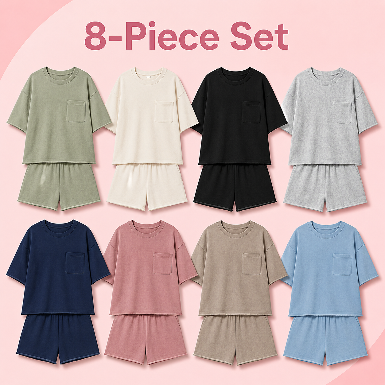 8-Piece Set package image for oversized short sleeve lounge set