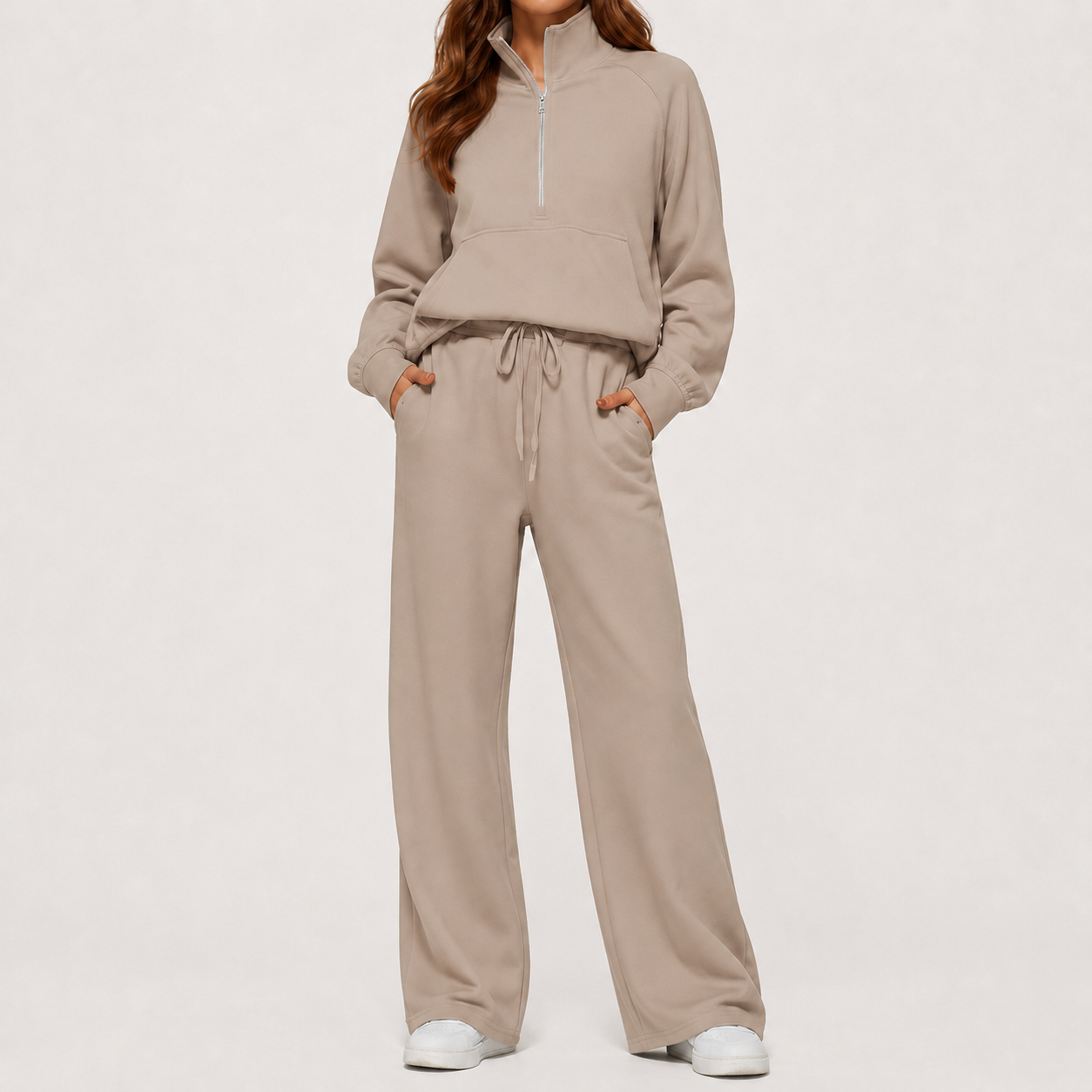 Warm Taupe half zip lounge set