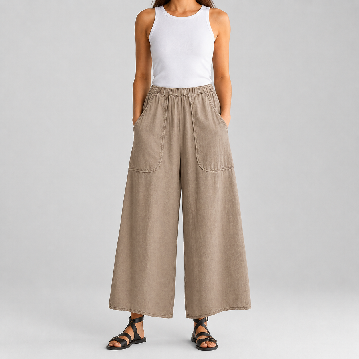 Warm taupe women's wide-leg pull-on pants