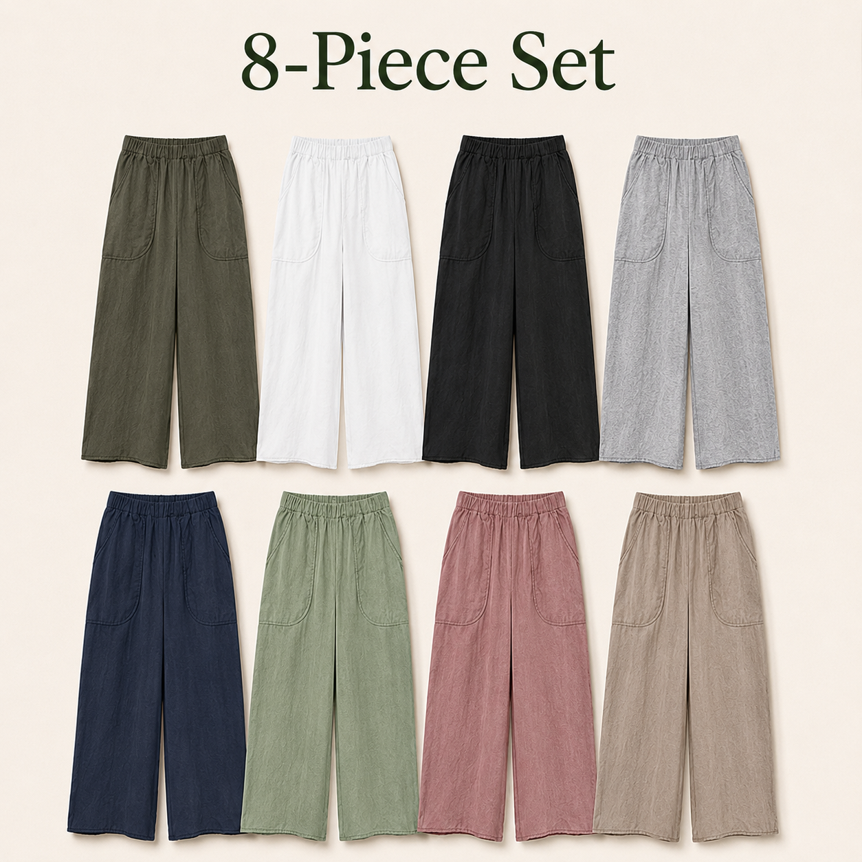 Mixed 8-piece set of women's wide-leg pull-on pants