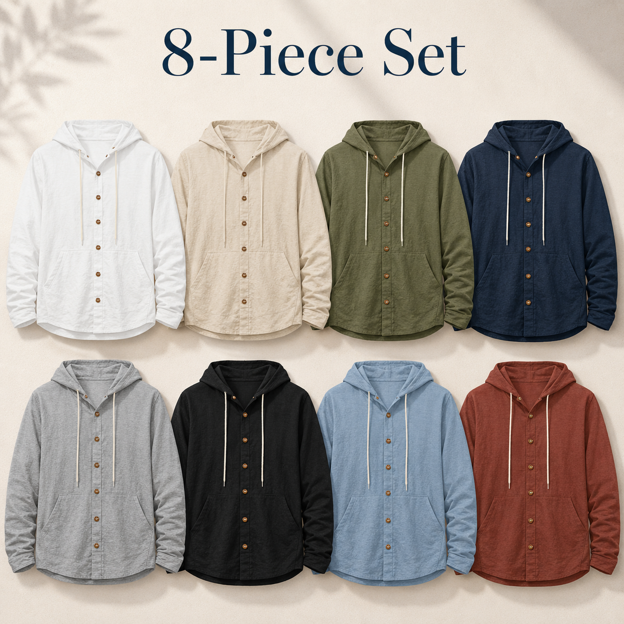 Mixed 8-Pack men's hooded button-up shirt set