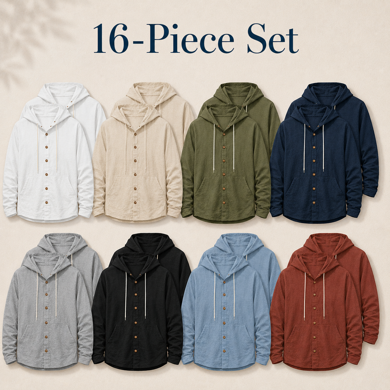 Mixed 16-Pack men's hooded button-up shirt set