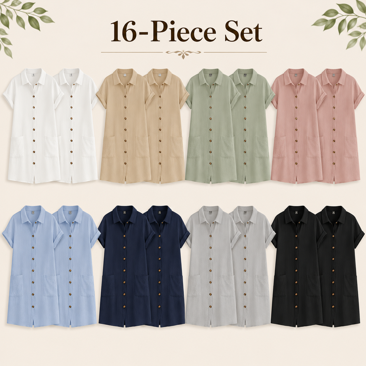 Mixed 16 piece shirt dress set