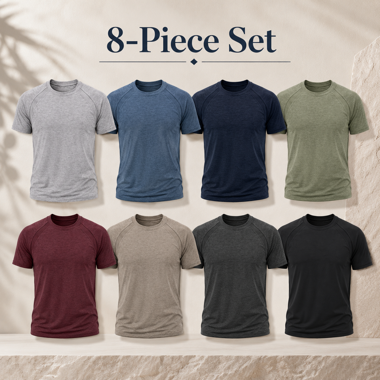 Mixed 8-Pack men's raglan athletic tees in eight colors