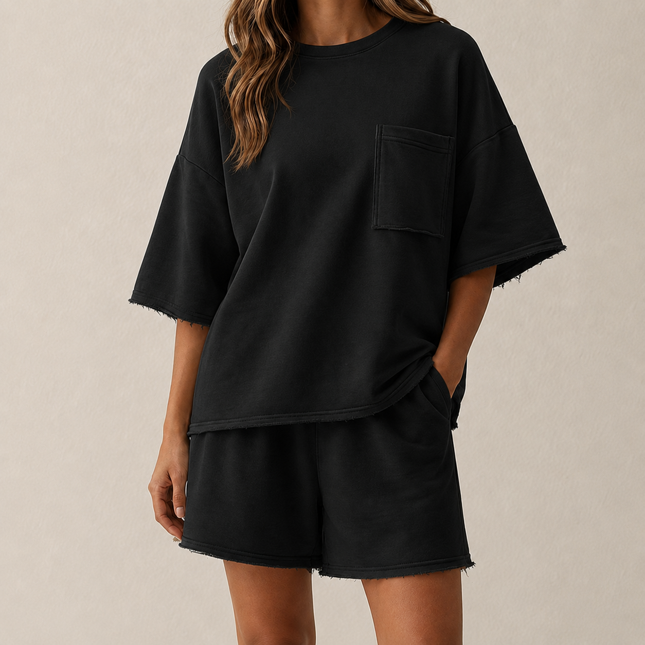 Classic Black oversized short sleeve lounge set model image