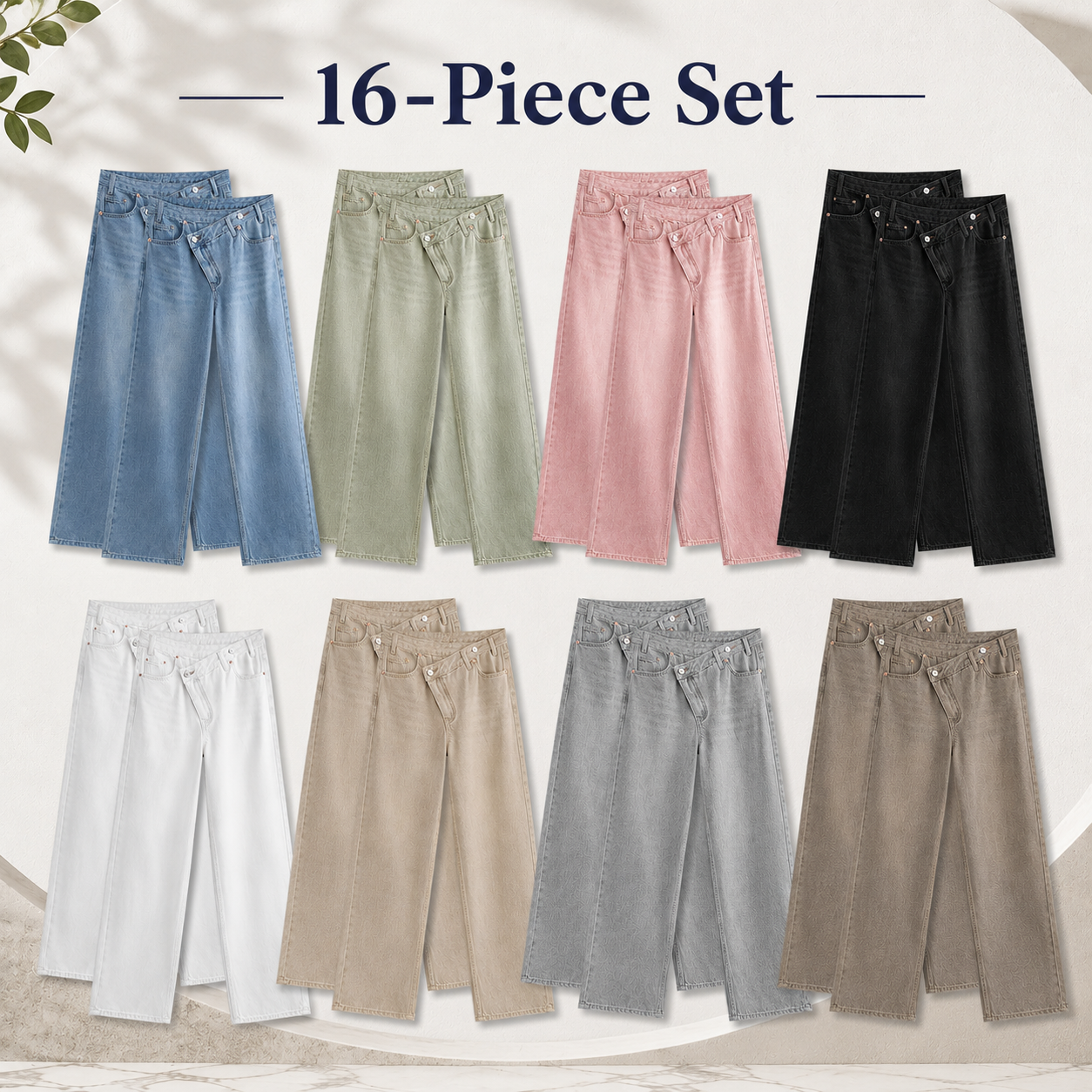 Women's asymmetric wide leg denim jeans mixed 16-pack