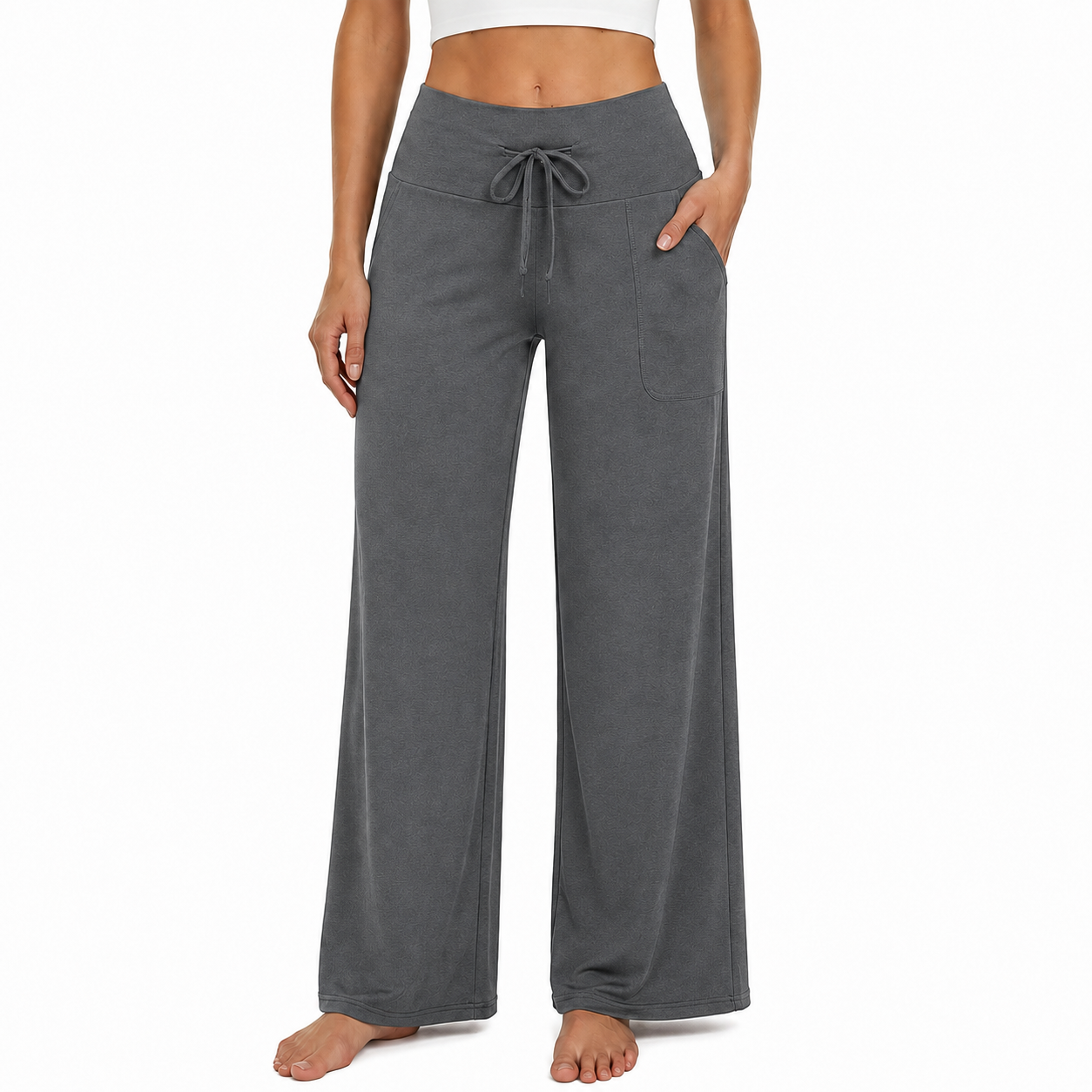 Dark Heather Gray women wide leg lounge pants front view