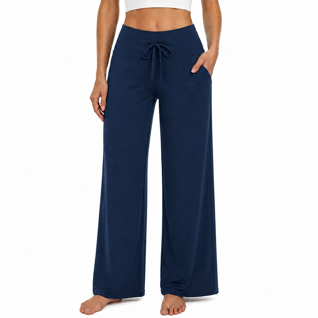 Navy Blue women wide leg lounge pants front view