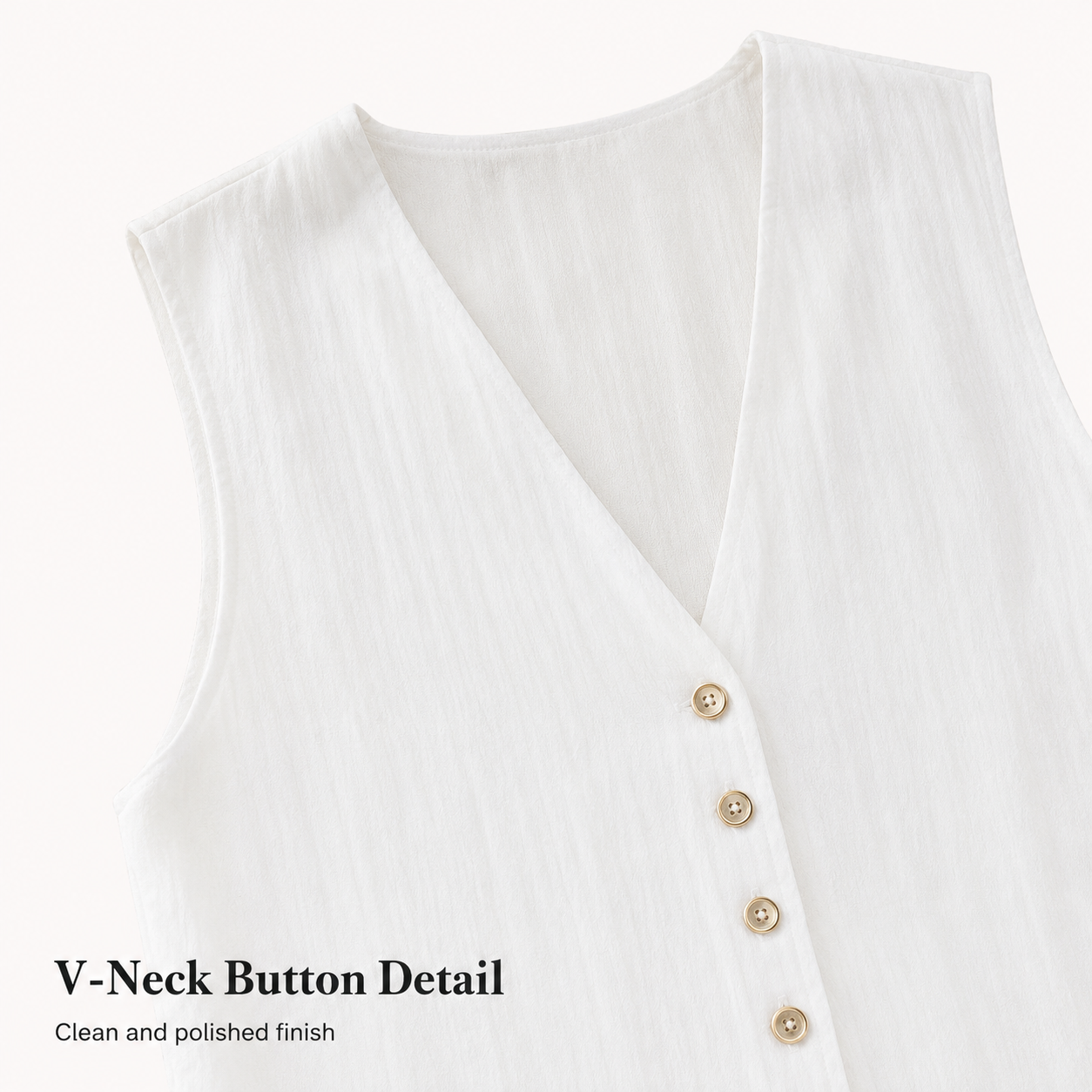 V-neck button detail on textured two-piece set