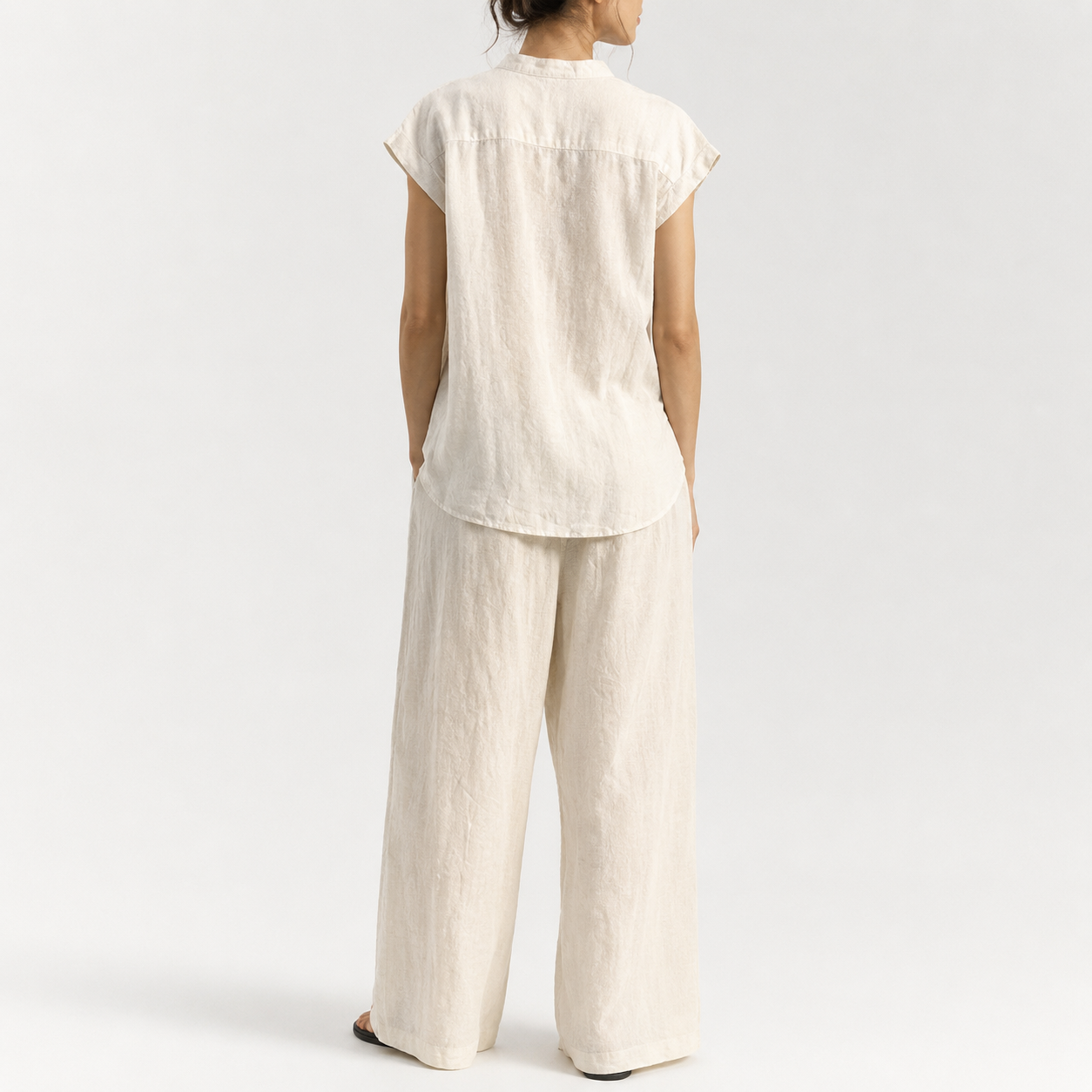 Natural Ivory relaxed two-piece woven set back view