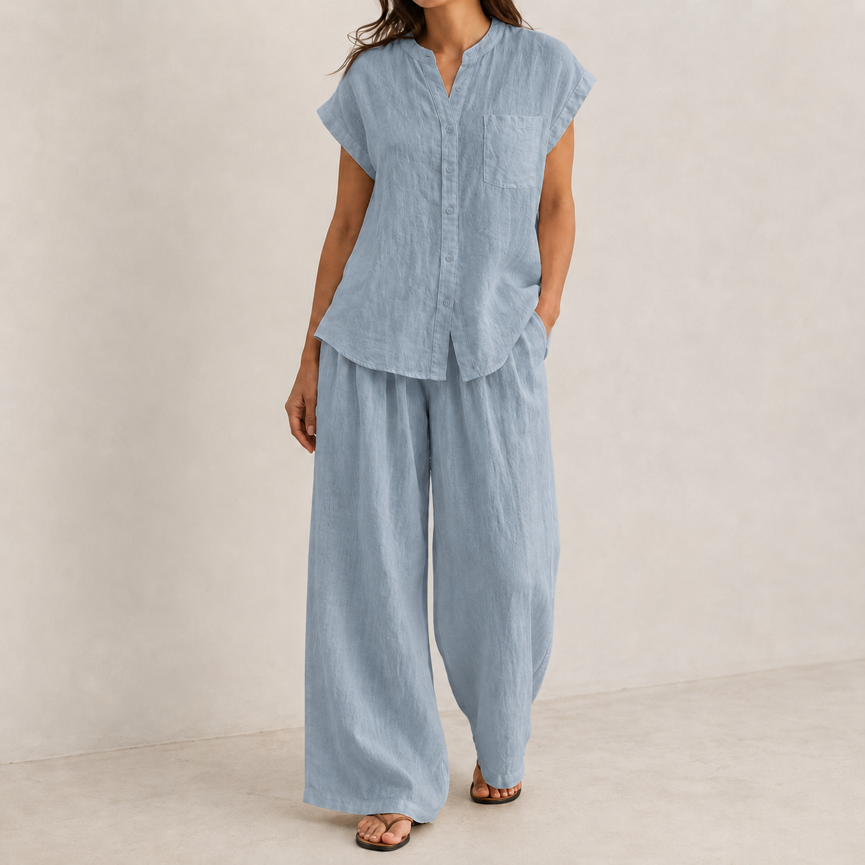 Dusty Blue relaxed two-piece woven set