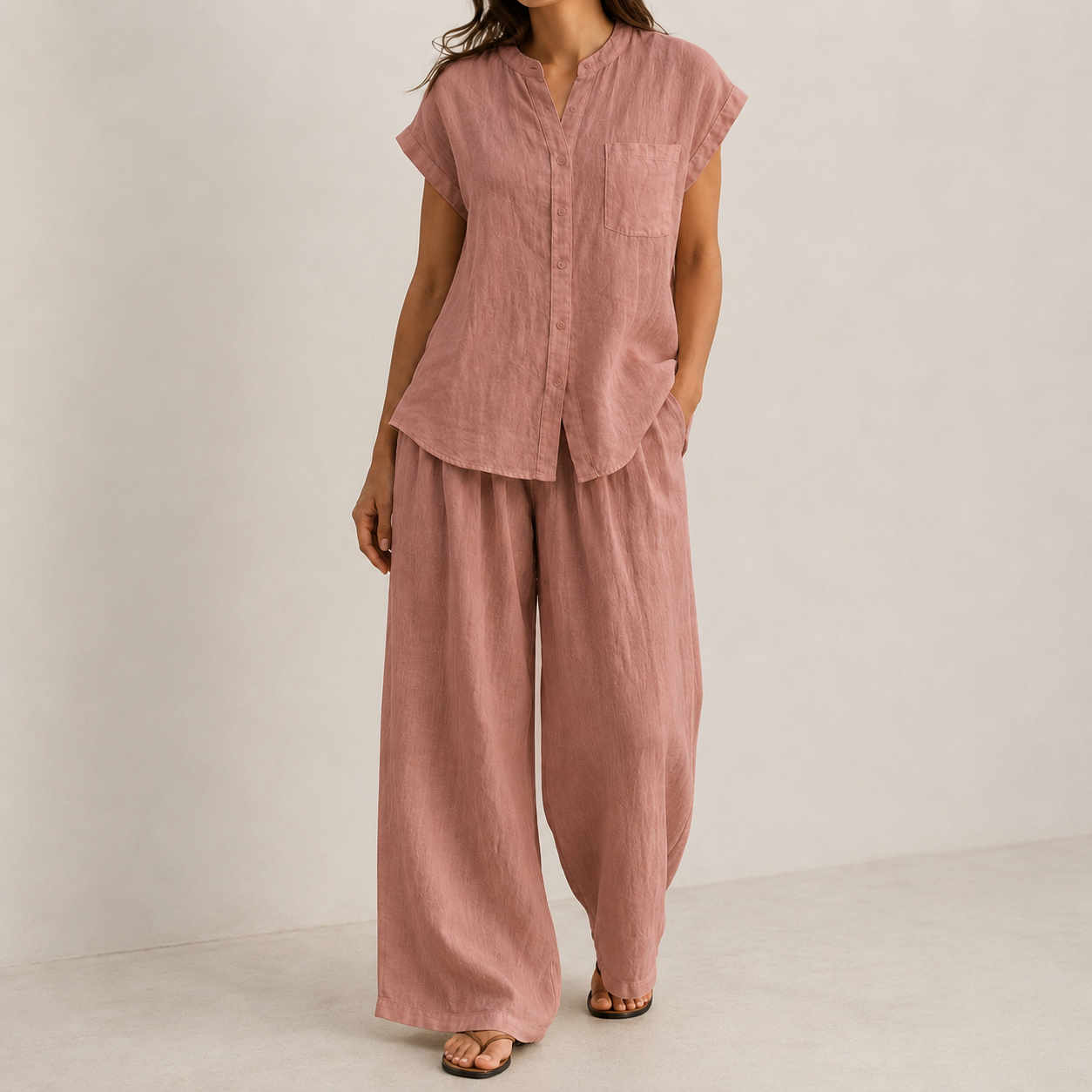 Clay Rose relaxed two-piece woven set