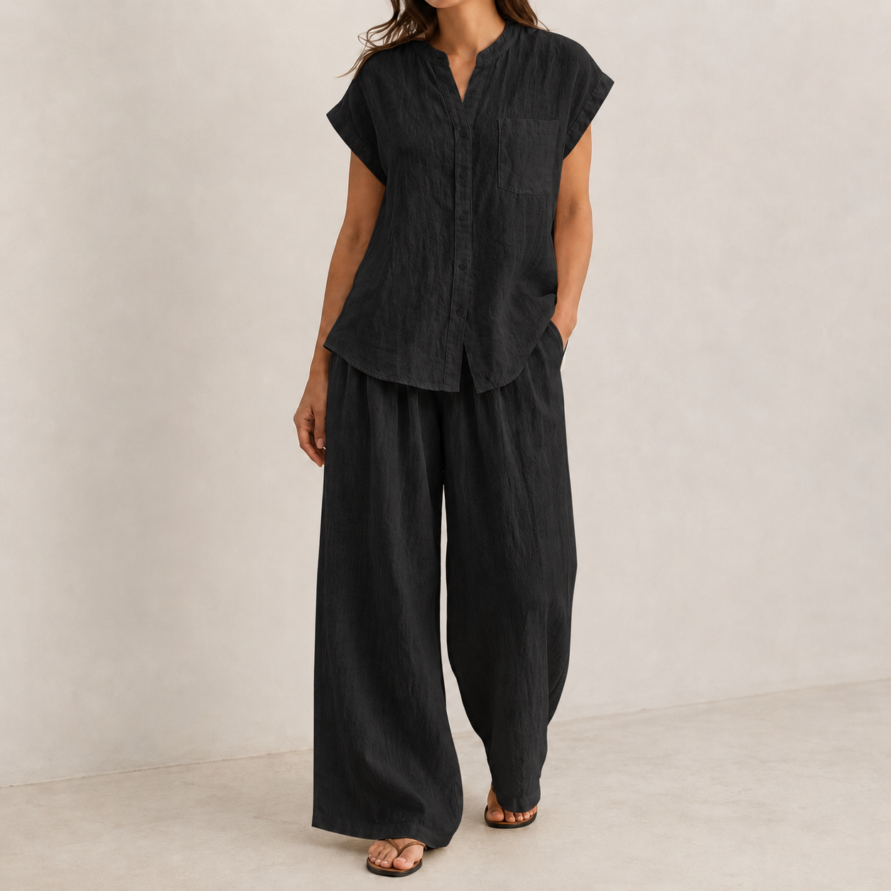 Washed Black relaxed two-piece woven set