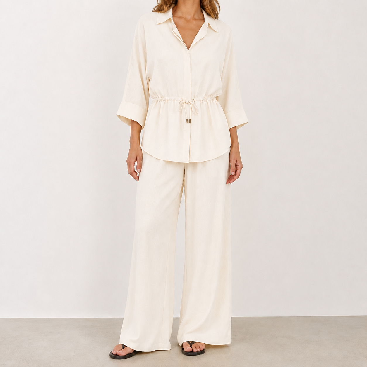 Ivory Cream relaxed drawstring two-piece set