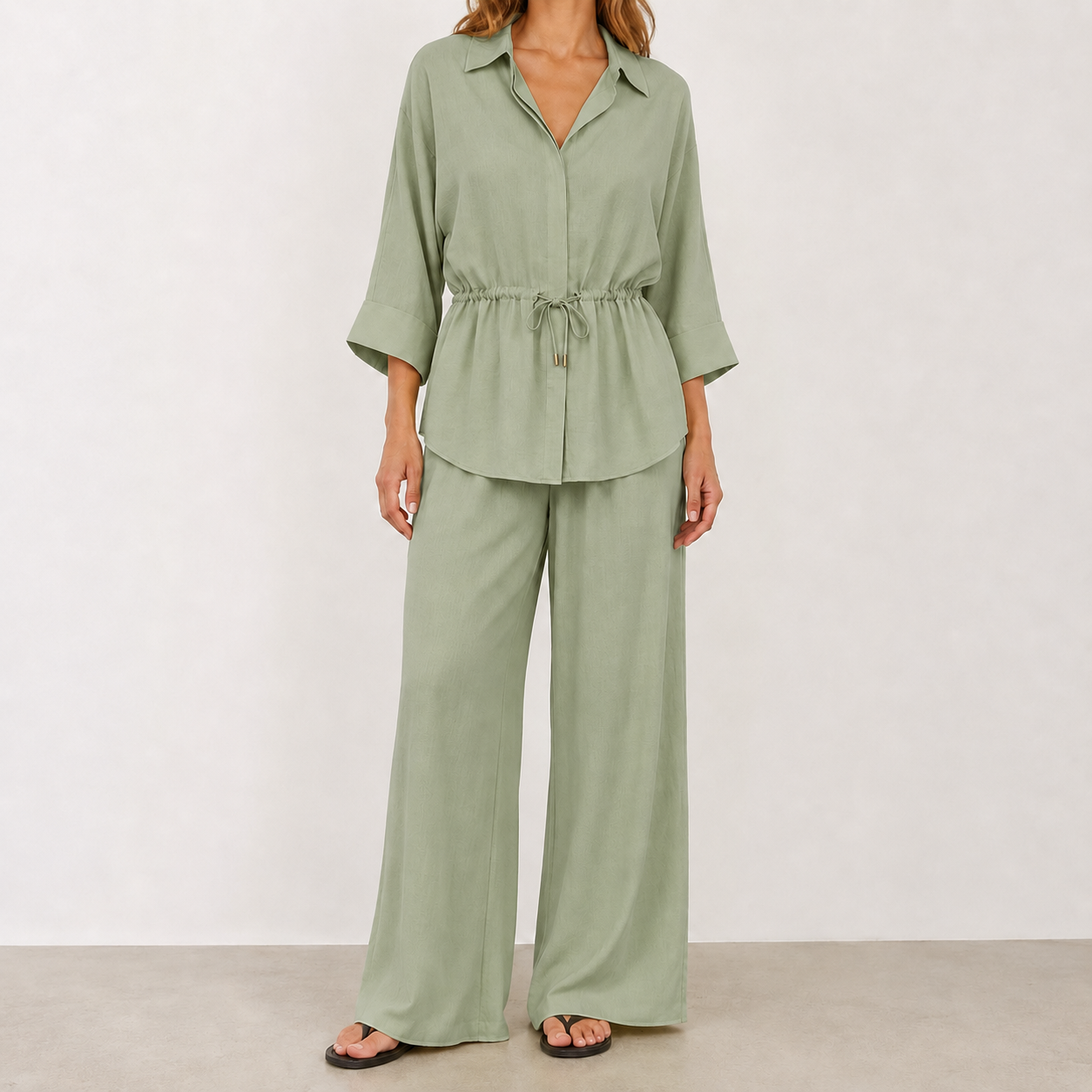 Sage Green relaxed drawstring two-piece set