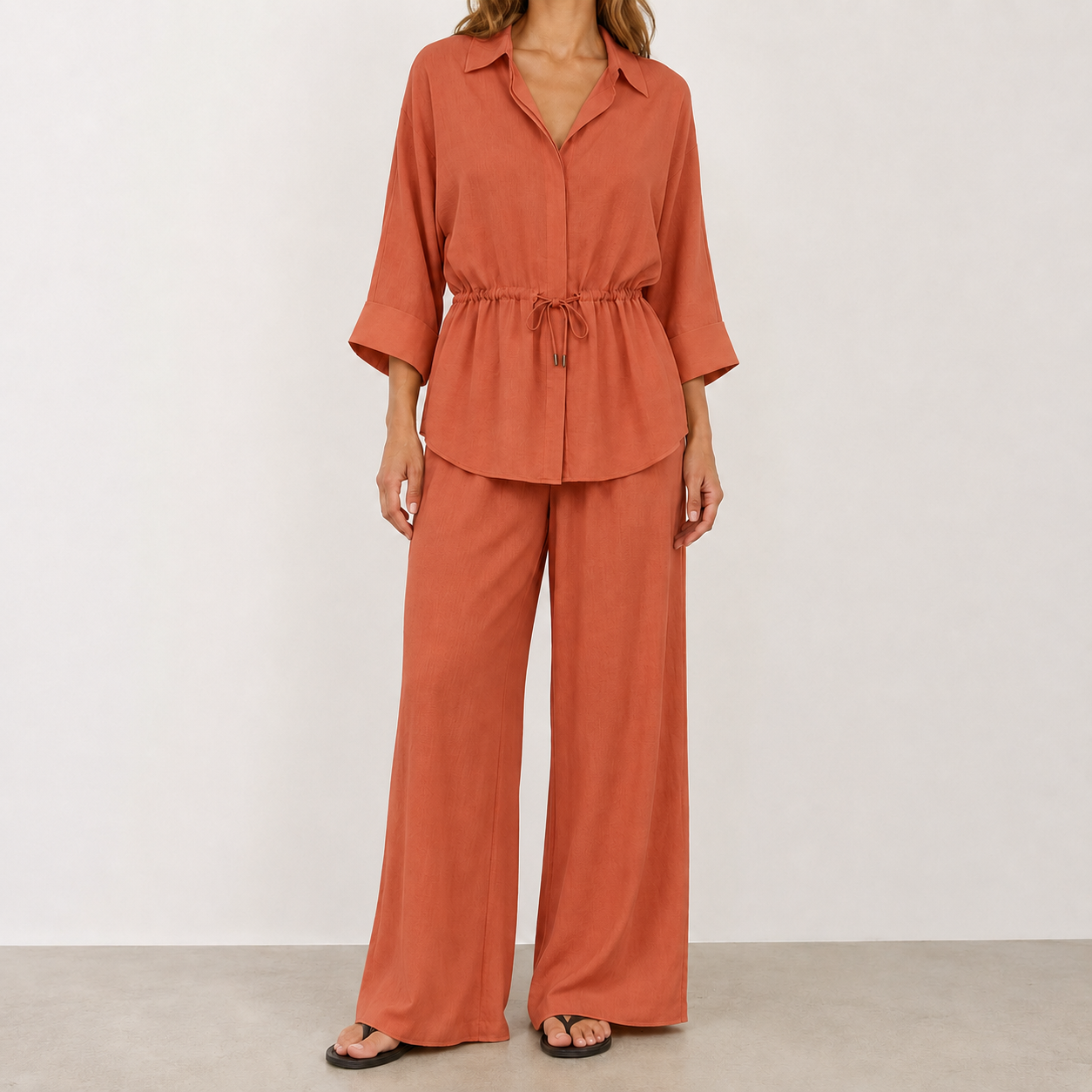 Terracotta relaxed drawstring two-piece set